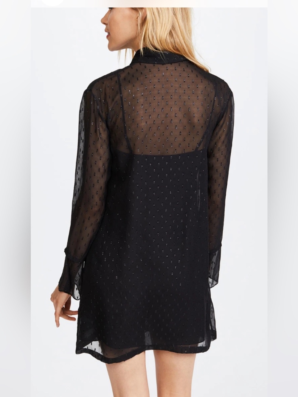 Theory Silk Chiffon Metallic Stitching Scarf Shirt Dress 2 without lining. - Picture 2 of 9